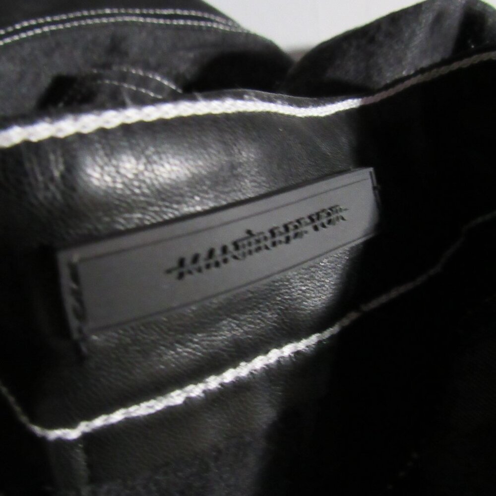 Maniere De Voir Heart Vegan Leather Pants - Black Denim Patchwork Size 8 - Picture 3 of 4
